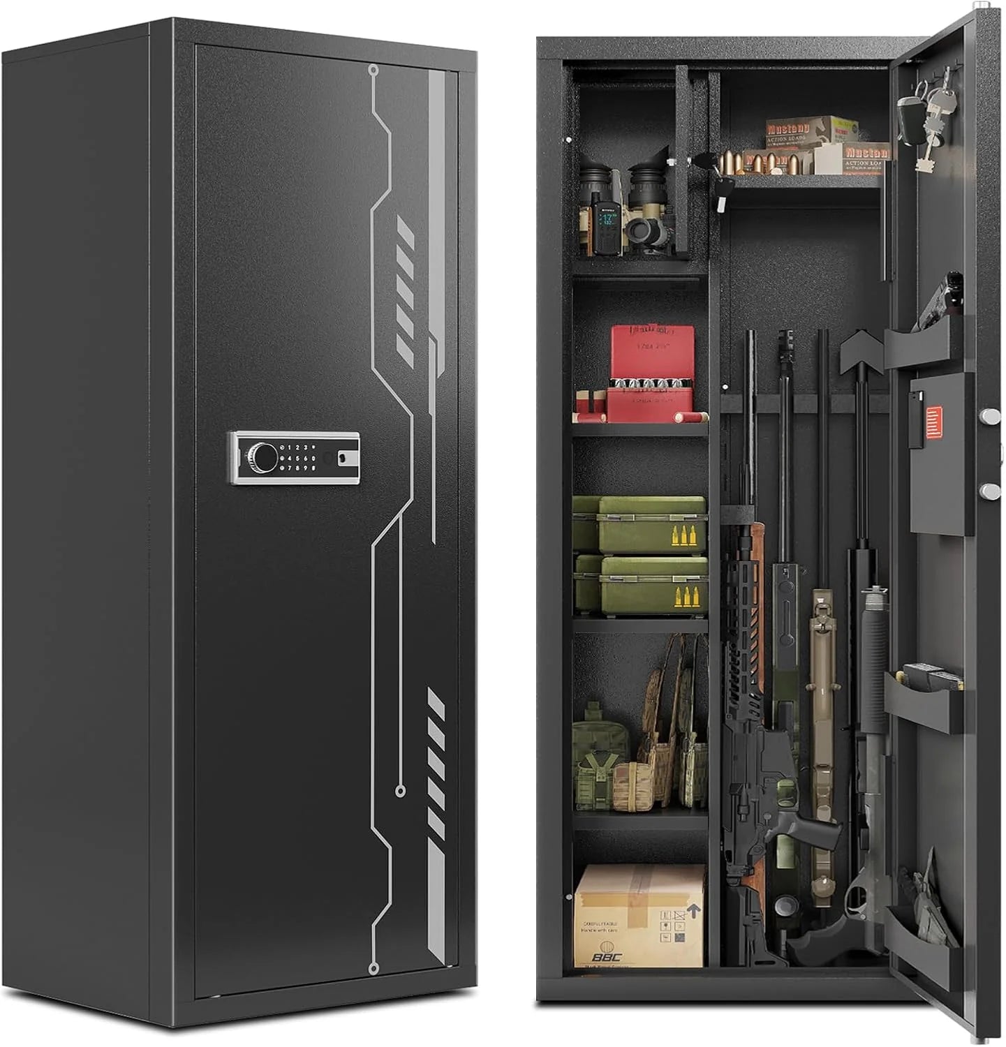 🎁KaerWorld 8-12 Gun Safe Multi-Function Gun Safe, Gun Safe for Rifles and Pistols, Gun Cabinet, Large Gun Safe for Home Rifles and Shotguns, Electronic Gun Cabinet With Removable Shelf and Rifle Rack