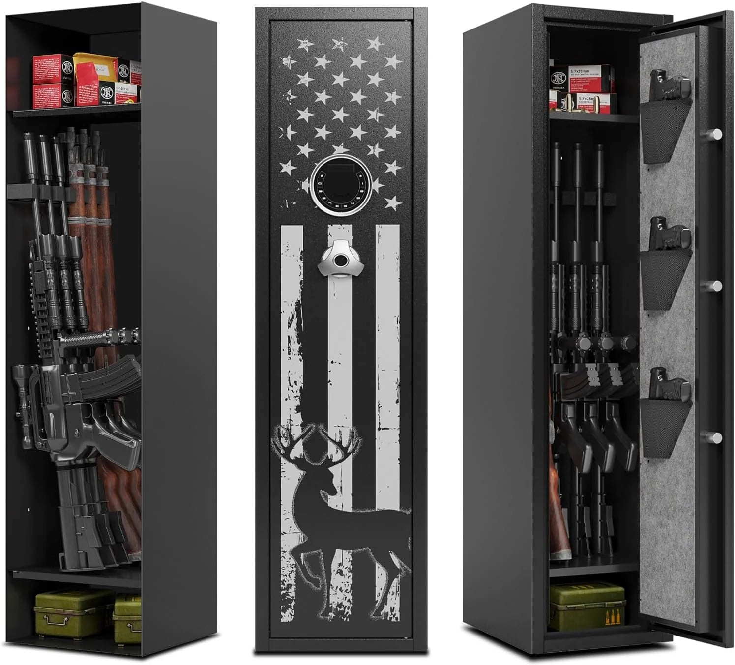 KaerWorld Deep Rifle Gun Safe for 2-4 Guns, Fits Rifles Safe With Scopes, Gun Safe for Rifles and Pistols, Gun Cabinet With 3 Pistol Pouches,Tall Steel Guns Safes With Quick Open Display Keypad