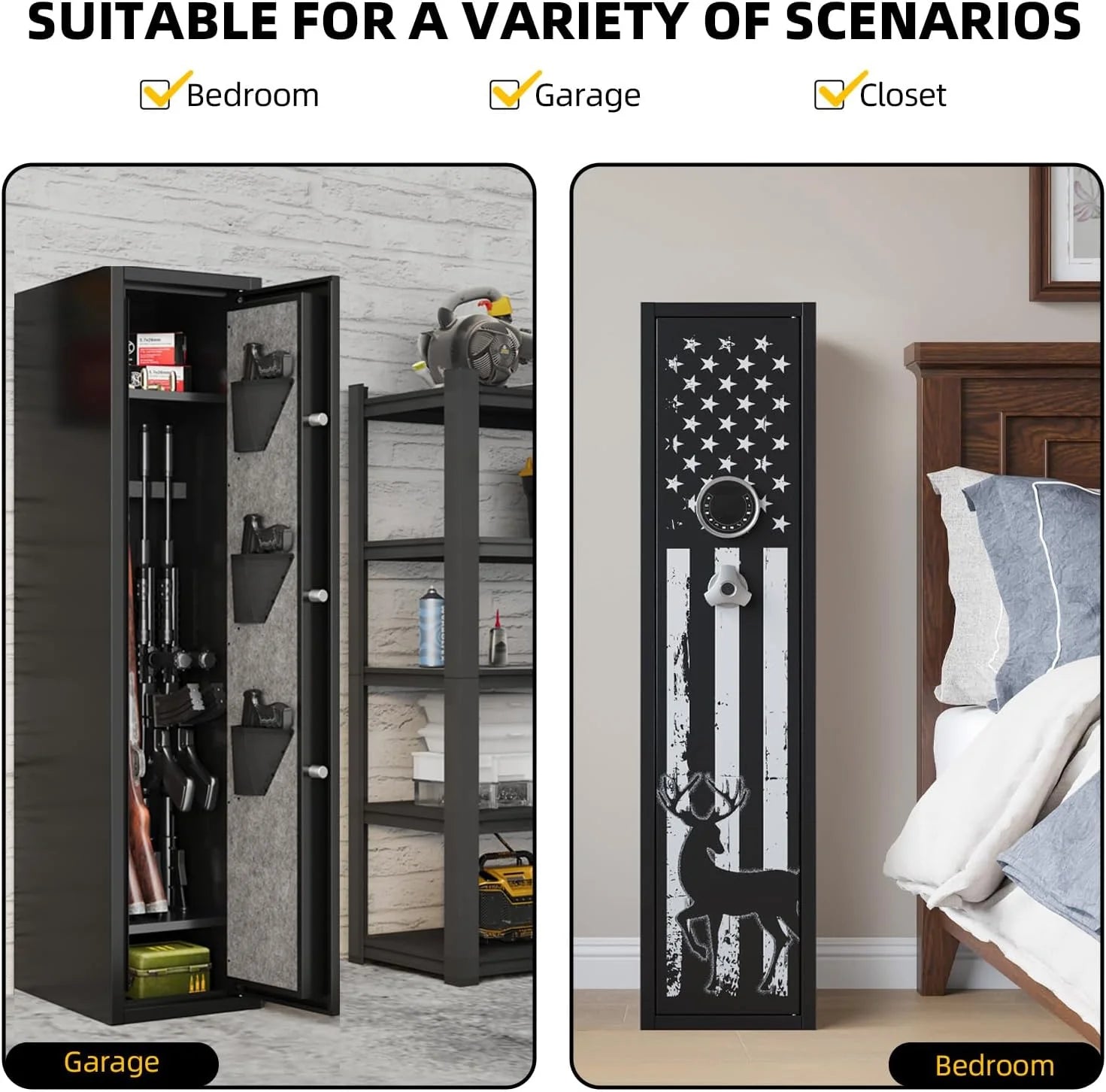 KaerWorld Deep Rifle Gun Safe for 2-4 Guns, Fits Rifles Safe With Scopes, Gun Safe for Rifles and Pistols, Gun Cabinet With 3 Pistol Pouches,Tall Steel Guns Safes With Quick Open Display Keypad