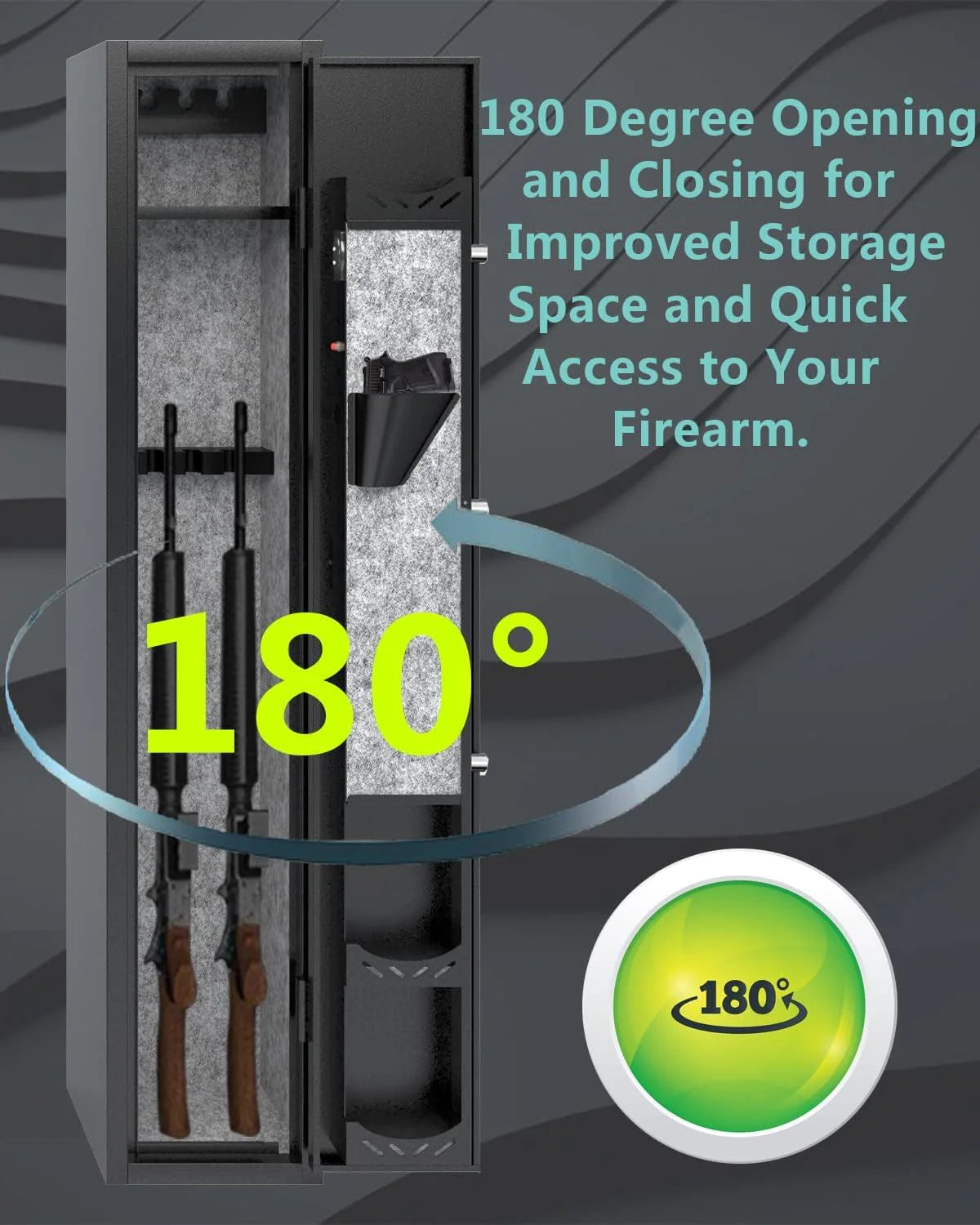 KaerWorld Gun Safes with 180-Degree Full Access Door and Removable Shelf for 2 Home Rifles and Pistols Digital Quick Access Electronic Firearm Safe with Pistol Rack and Ammunition Storage Shelves