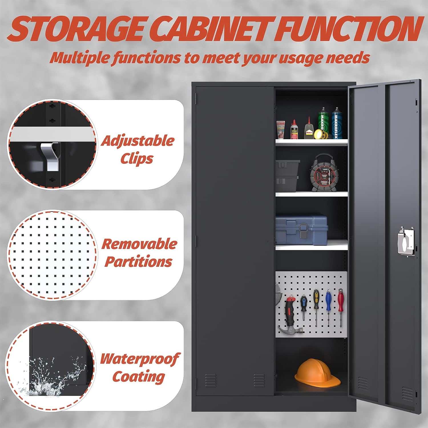 KaerWorld Metal Storage Cabinet,Lockable Storage Cabinets,Steel Storage Locker,Metal Garage Storage Cabinet,Tool Cabinet with Two Doors/Adjustable Shelf Height/DIY Shelfs for Office, Garage, Home (L)