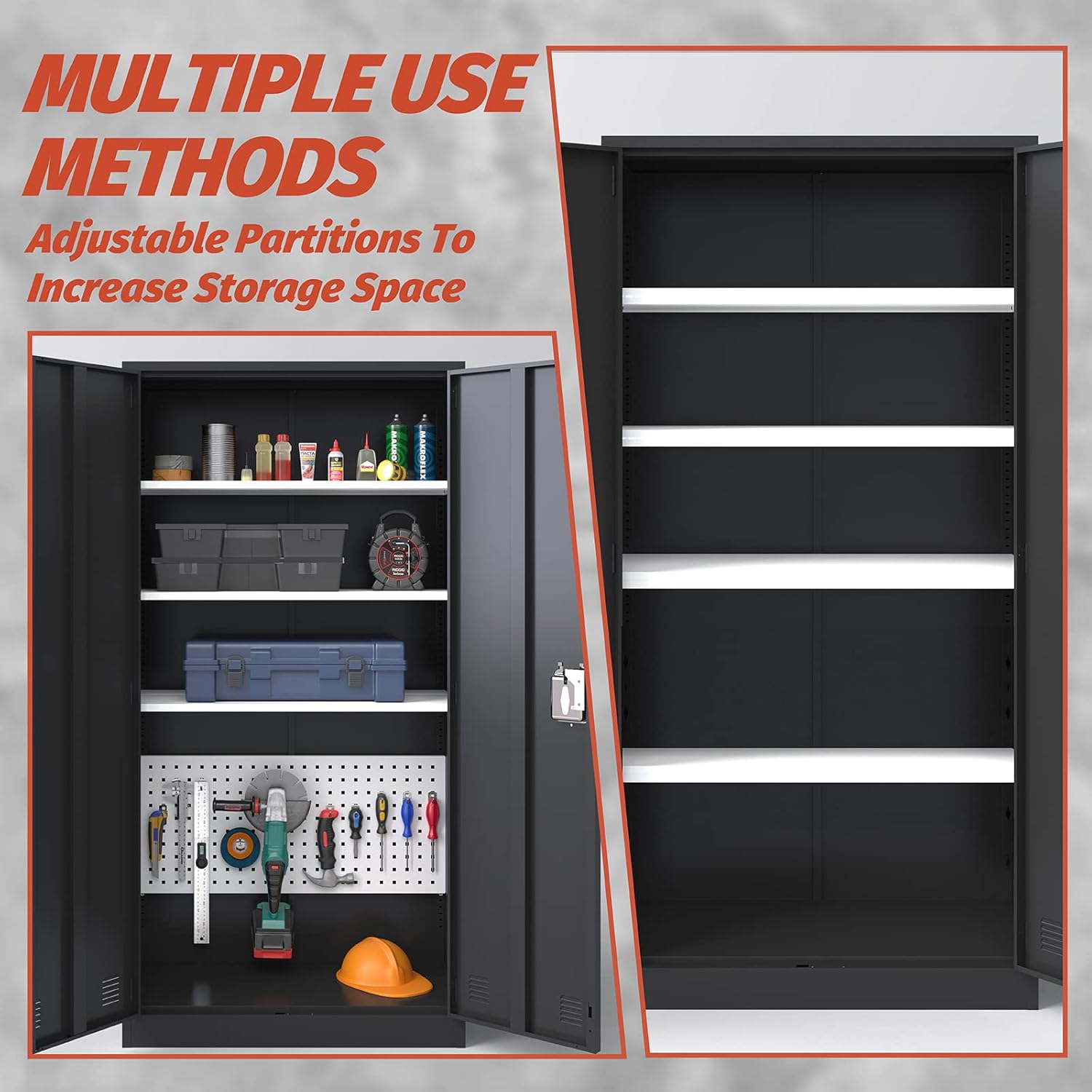 KaerWorld Metal Storage Cabinet,Lockable Storage Cabinets,Steel Storage Locker,Metal Garage Storage Cabinet,Tool Cabinet with Two Doors/Adjustable Shelf Height/DIY Shelfs for Office, Garage, Home (L)