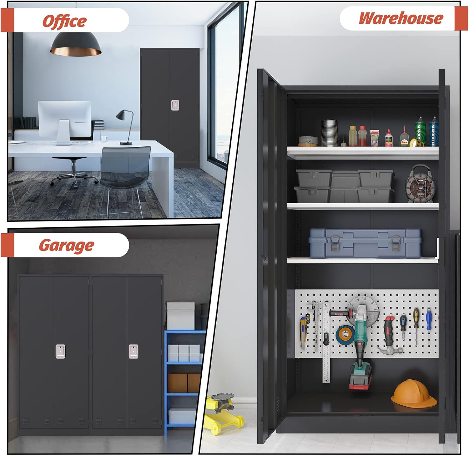 KaerWorld Metal Storage Cabinet,Lockable Storage Cabinets,Steel Storage Locker,Metal Garage Storage Cabinet,Tool Cabinet with Two Doors/Adjustable Shelf Height/DIY Shelfs for Office, Garage, Home (L)