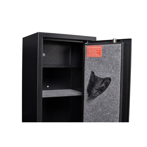 Large Black Steel Gun Cabinet, with Smart Combination Lock, Smart Alarm, LED Lights, Dividers and Gun Pouches, is Anti-Smashing.