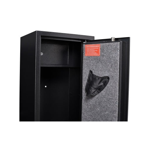 Large Black Steel Gun Cabinet, with Smart Combination Lock, Smart Alarm, LED Lights, Dividers and Gun Pouches, is Anti-Smashing.