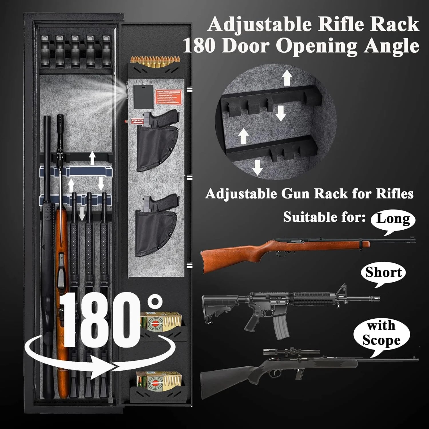 KaerWorld 3-5 Gun Safes for Home Rifle and Pistols, Quick Access Safes for Shotguns, Cabinets With Adjustable Rack, Pockets and Removable Shelf