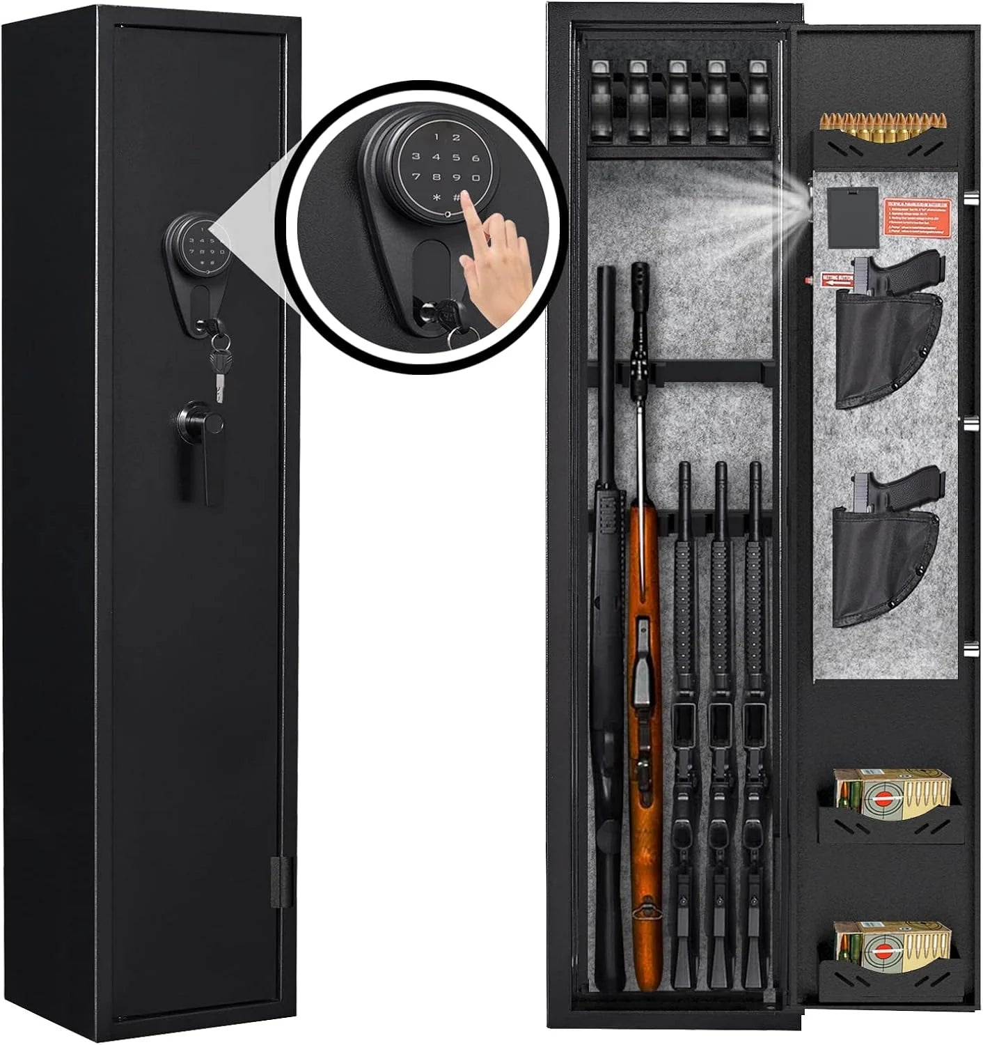 KaerWorld 3-5 Gun Safes for Home Rifle and Pistols, Quick Access Safes for Shotguns, Cabinets With Adjustable Rack, Pockets and Removable Shelf