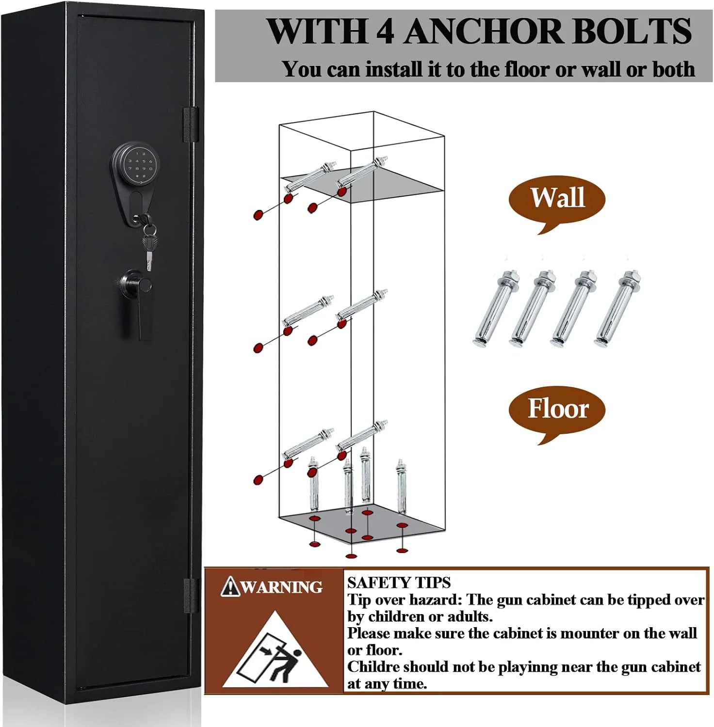 KaerWorld 3-5 Gun Safes for Home Rifle and Pistols, Quick Access Safes for Shotguns, Cabinets With Adjustable Rack, Pockets and Removable Shelf