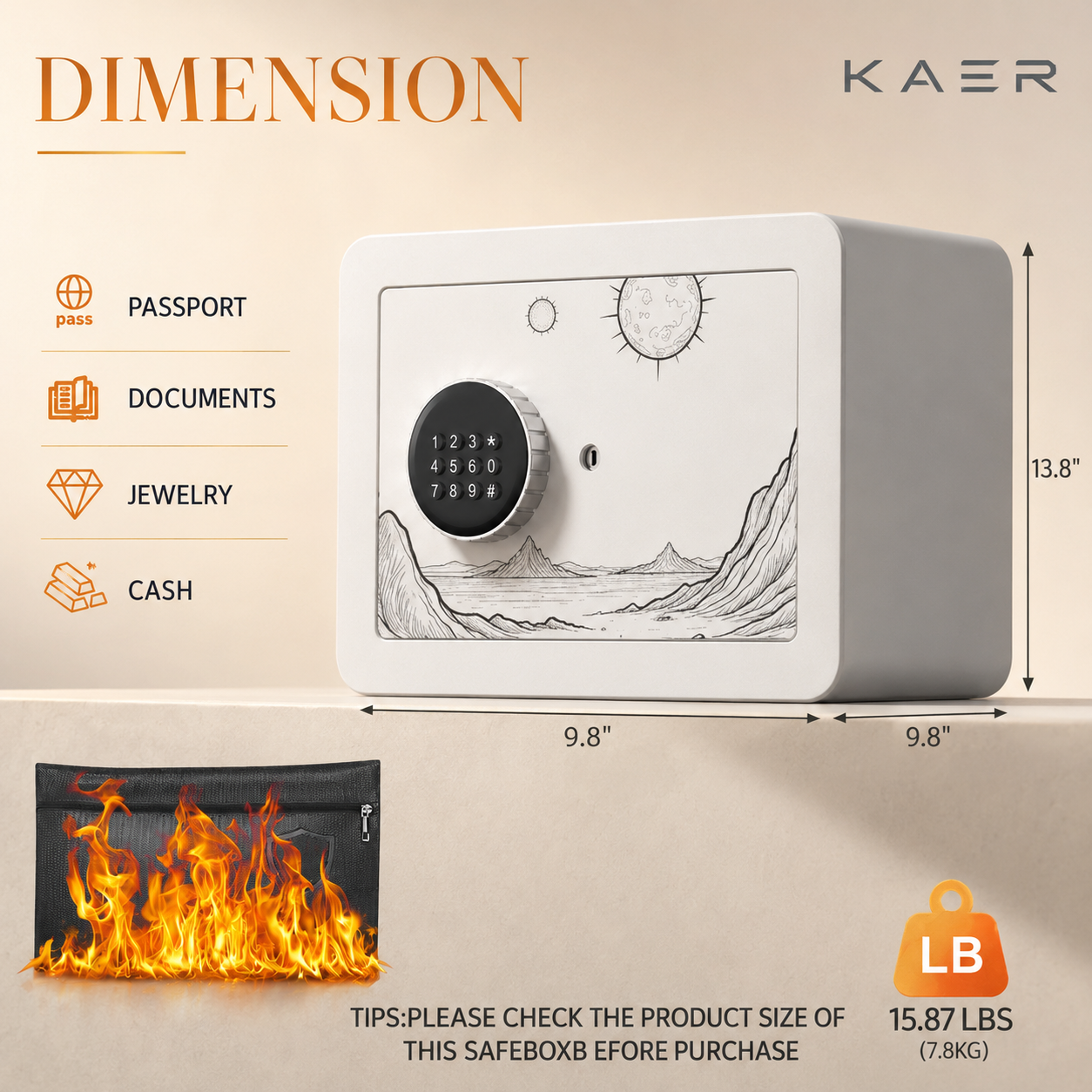 KAER Compact Digital Safe Box with Removable Shelf