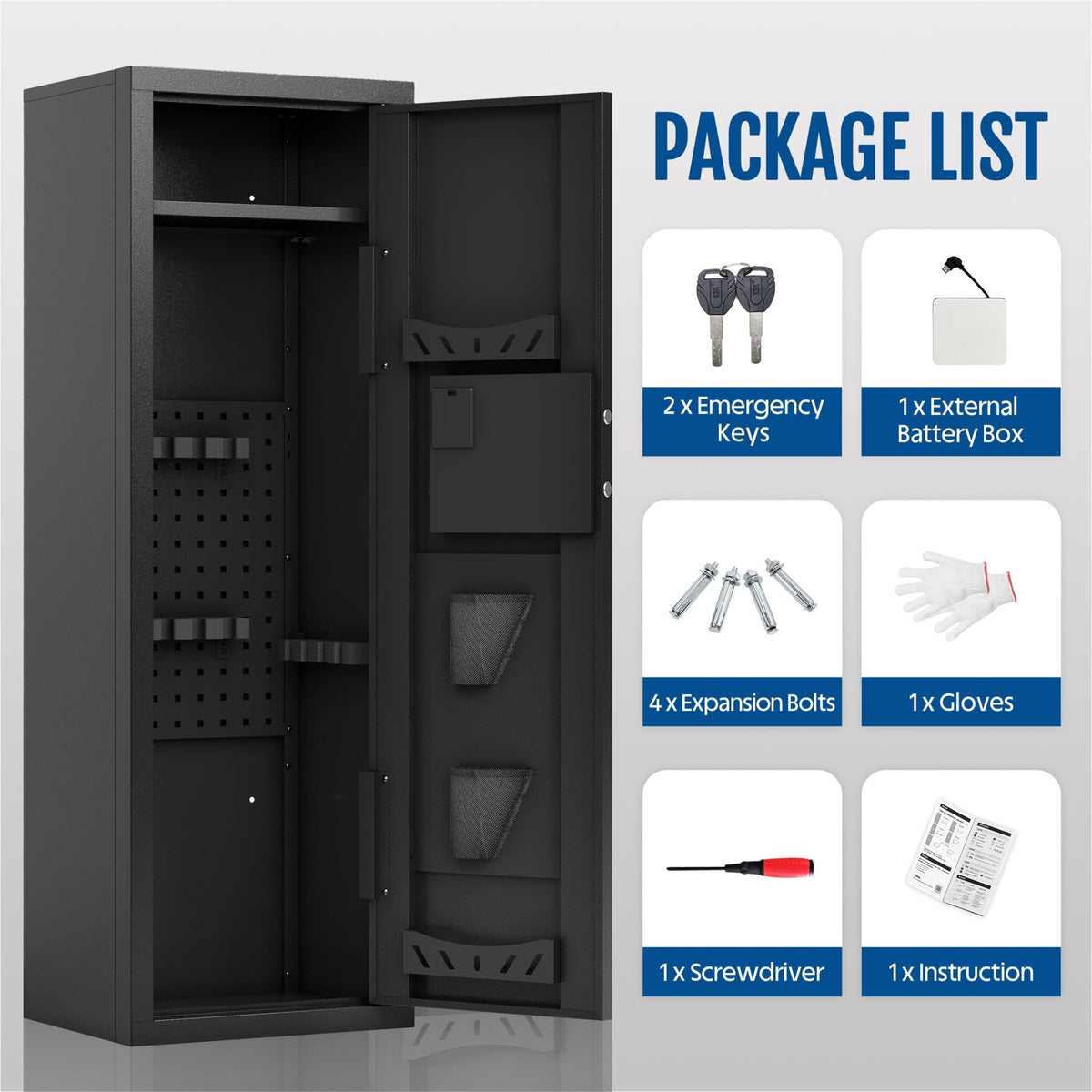 KAER 10-12 Biometric Gun Safe, Quick Access Unassembled Rifle Safe for Rifle and Shotgun, Gun Cabinet with Removable Rifle Rack - KaerWorld
