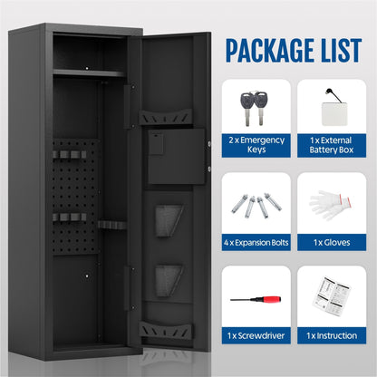 KAER 10-12 Biometric Gun Safe, Quick Access Unassembled Rifle Safe for Rifle and Shotgun, Gun Cabinet with Removable Rifle Rack - KaerWorld