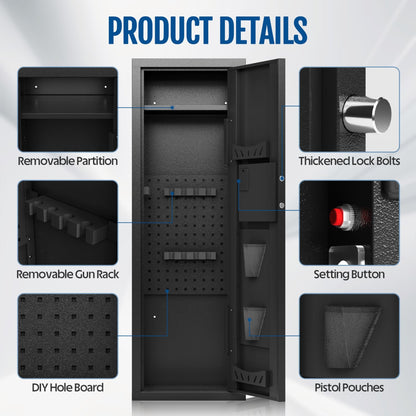 KAER 10-12 Biometric Gun Safe, Quick Access Unassembled Rifle Safe for Rifle and Shotgun, Gun Cabinet with Removable Rifle Rack - KaerWorld