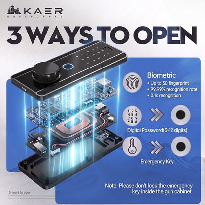 KAER 10-12 Gun Safe, Biometric Gun Safe for Rifle and Pistol, Quick Access Unassembled Gun Cabinet with Removable Shelf and Rifle Rack - KaerWorld