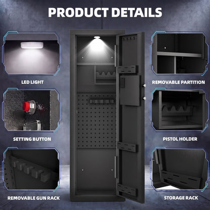 KAER 10-12 Gun Safe, Biometric Gun Safe for Rifle and Pistol, Quick Access Unassembled Gun Cabinet with Removable Shelf and Rifle Rack - KaerWorld