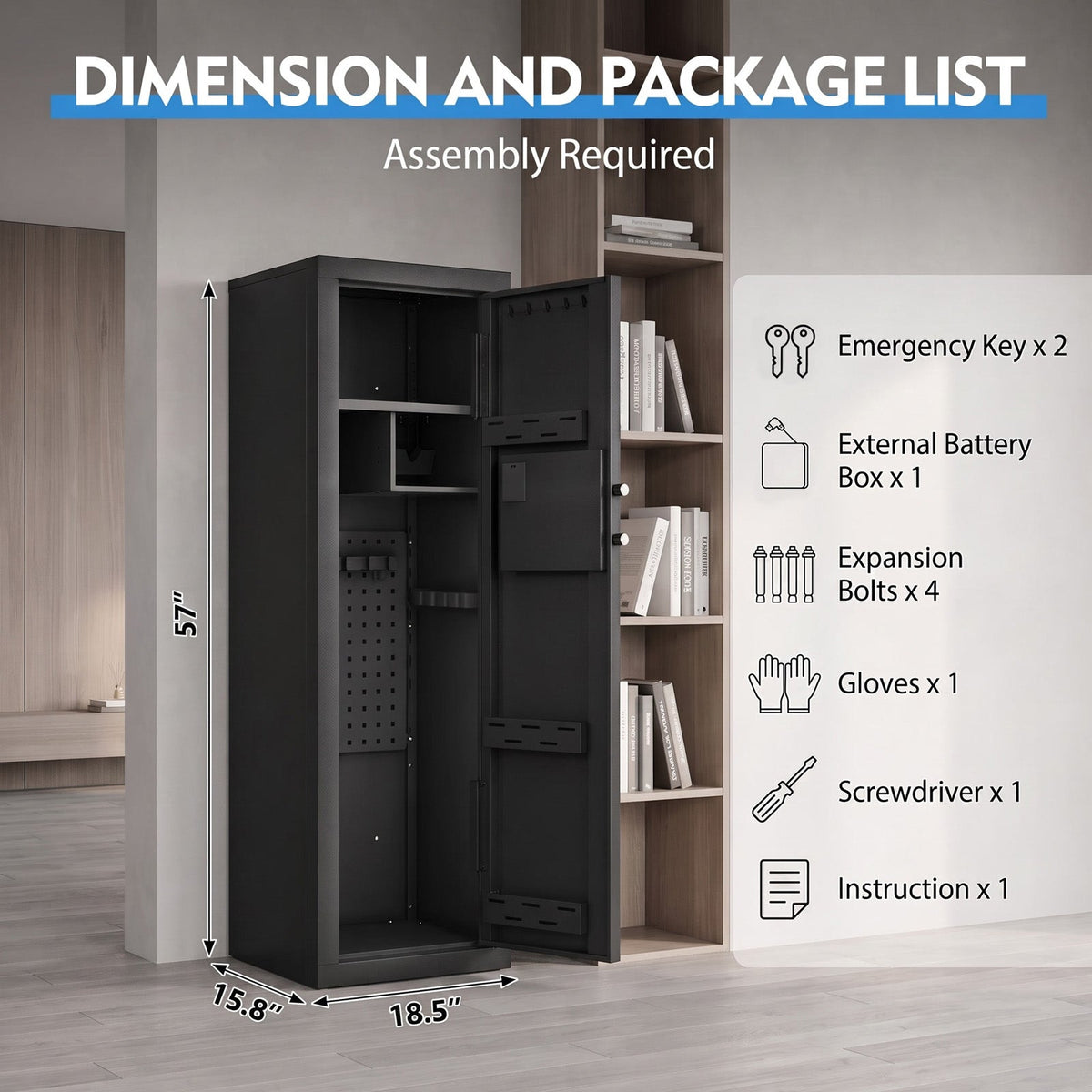 KAER 10-12 Gun Safe, Biometric Gun Safe for Rifle and Pistol, Quick Access Unassembled Gun Cabinet with Removable Shelf and Rifle Rack - KaerWorld