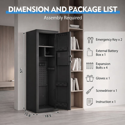 KAER 10-12 Gun Safe, Biometric Gun Safe for Rifle and Pistol, Quick Access Unassembled Gun Cabinet with Removable Shelf and Rifle Rack - KaerWorld