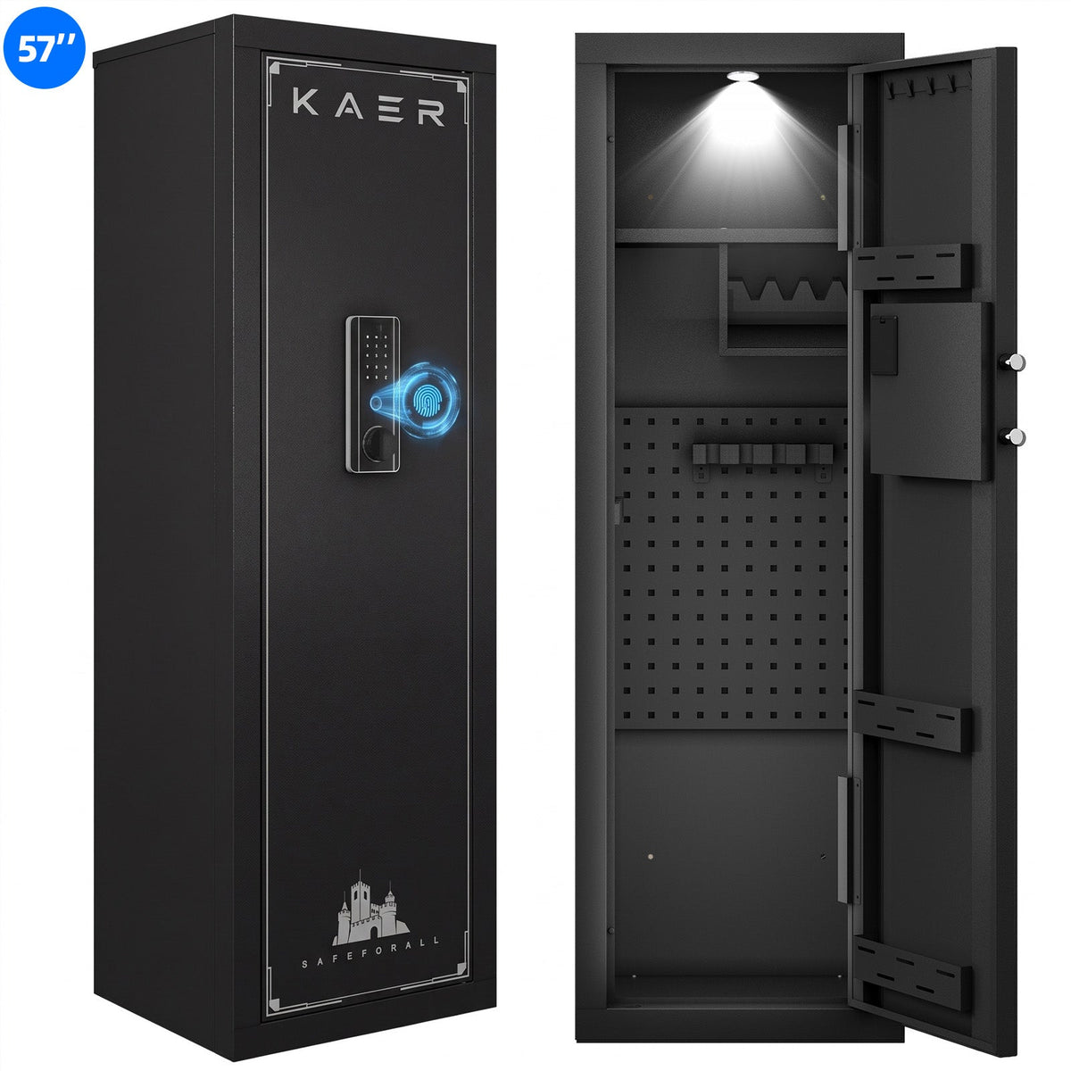 KAER 10-12 Gun Safe, Biometric Gun Safe for Rifle and Pistol, Quick Access Unassembled Gun Cabinet with Removable Shelf and Rifle Rack - KaerWorld