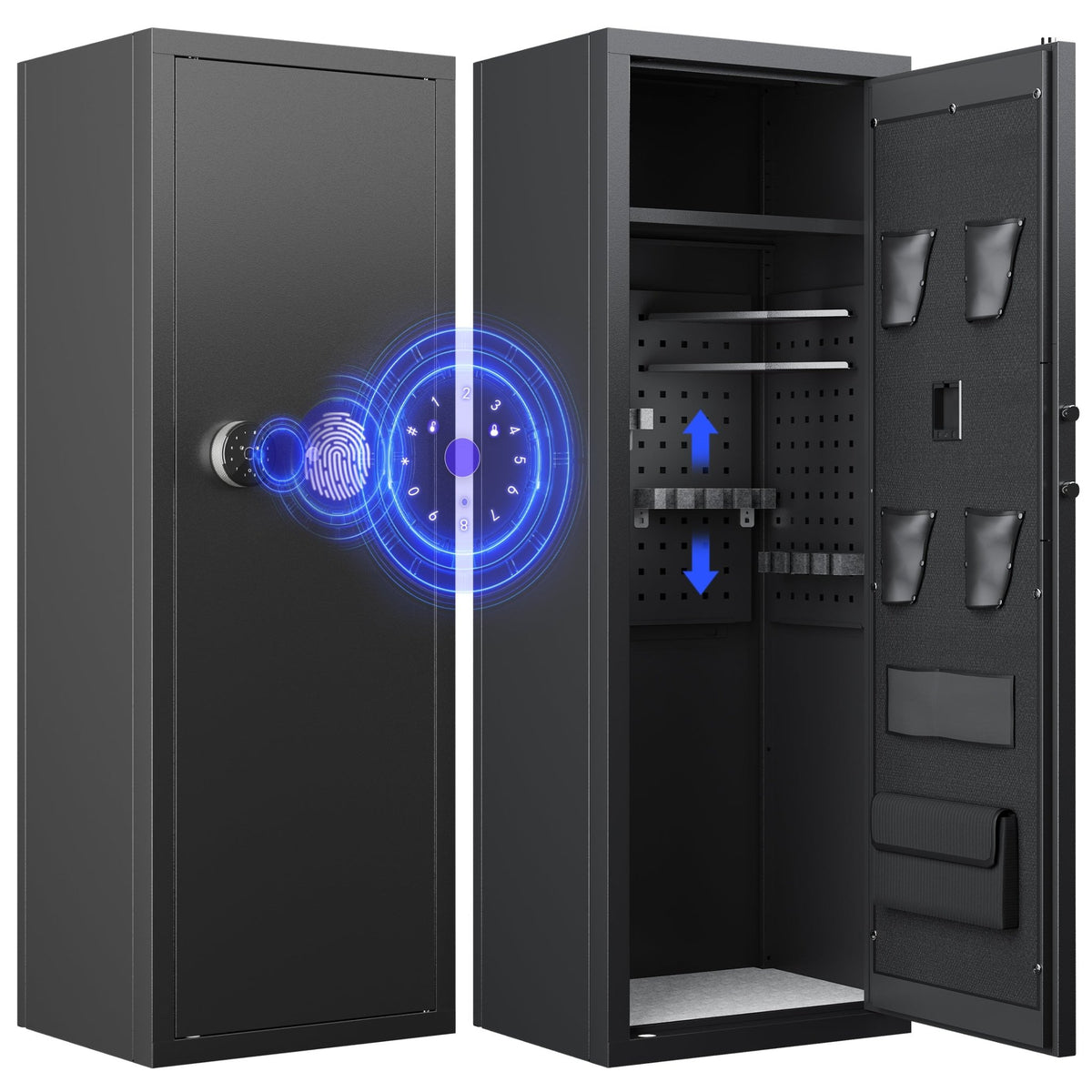 KAER 10-12 Gun Safe, Fingerprint Rifle Safe, Quick Access Gun Safe for Rifle and Shotgun, Unassembled Gun Cabinet with Removable Shelf and Rifle Rack - KaerWorld
