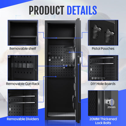KAER 10-12 Gun Safe, Fingerprint Rifle Safe, Quick Access Gun Safe for Rifle and Shotgun, Unassembled Gun Cabinet with Removable Shelf and Rifle Rack - KaerWorld