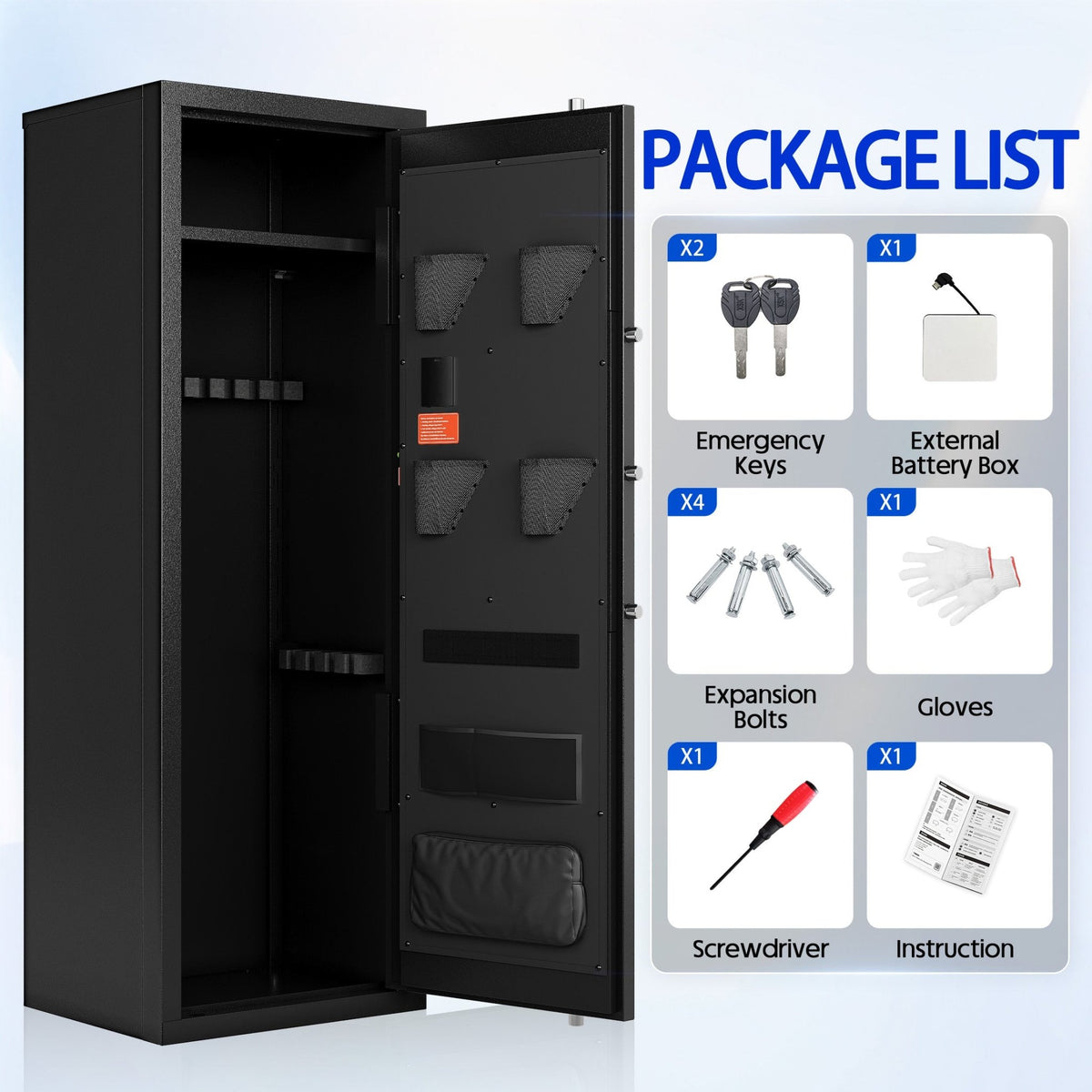KAER 10-15 Fingerprint Gun Safe, Quick Access Biometric Gun Safe, Large Unassembled Gun Cabinet for Home - KaerWorld