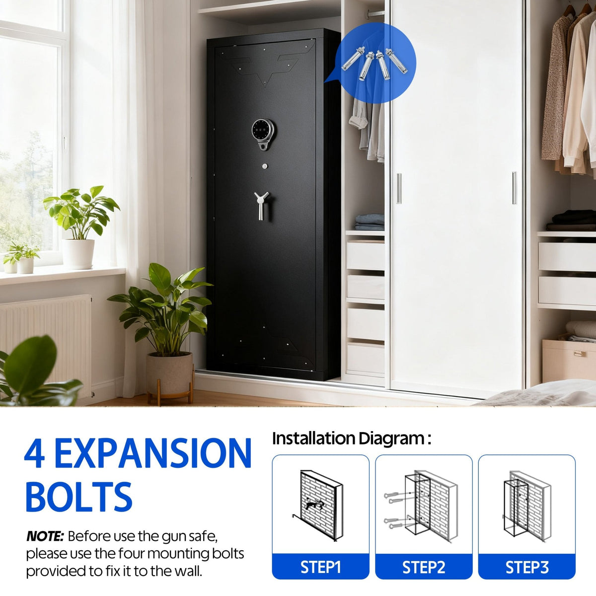 KAER 10-15 Fingerprint Gun Safe, Quick Access Biometric Gun Safe, Large Unassembled Gun Cabinet for Home - KaerWorld