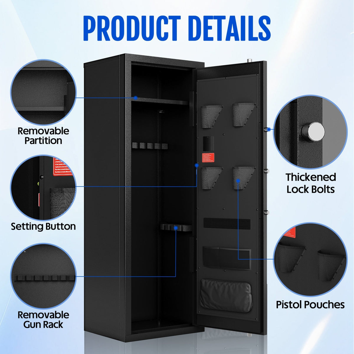 KAER 10-15 Fingerprint Gun Safe, Quick Access Biometric Gun Safe, Large Unassembled Gun Cabinet for Home - KaerWorld