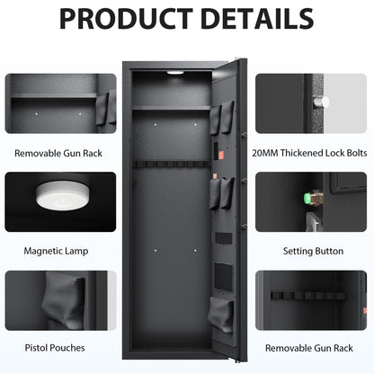 KAER 10-15 Gun Safe, Large Gun Safe with Removable Shelf and Gun Rack, Unassembled Gun Cabinet for Home and Shotgun - KaerWorld
