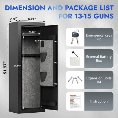 KAER 13-15 Assembled Gun Safe, Quick Access Biometric Gun Safe for Rifle and Pistol, Large Heavy-Duty Gun Cabinet for Shotgun with Removable Shelf & Gun Rack - KaerWorld