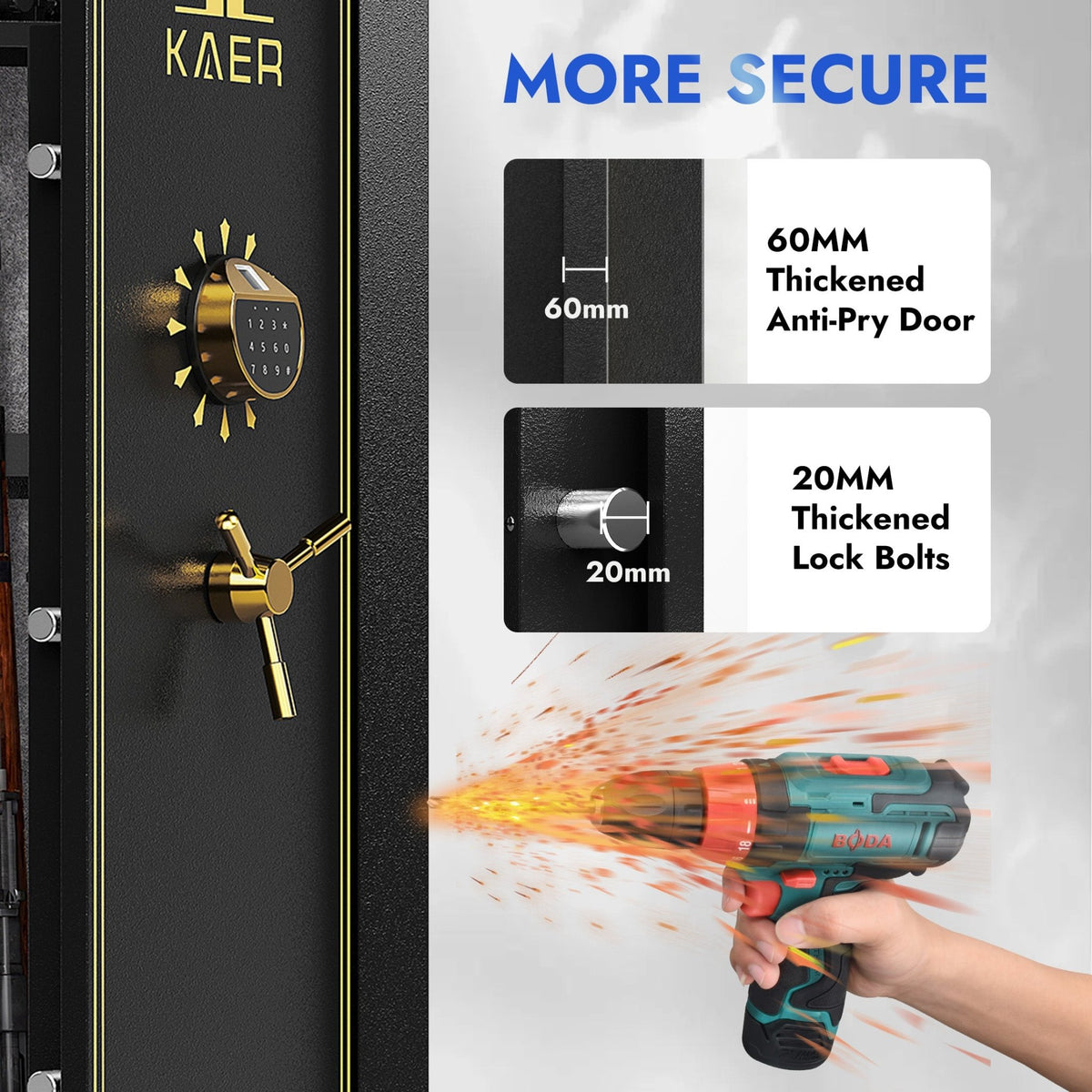 KAER 18-20 Assembled Gun Safe, Quick Access Biometric Gun Safe for Rifle and Pistol, Large Heavy-Duty Gun Cabinet for Shotgun with Removable Shelf & Gun Rack - KaerWorld