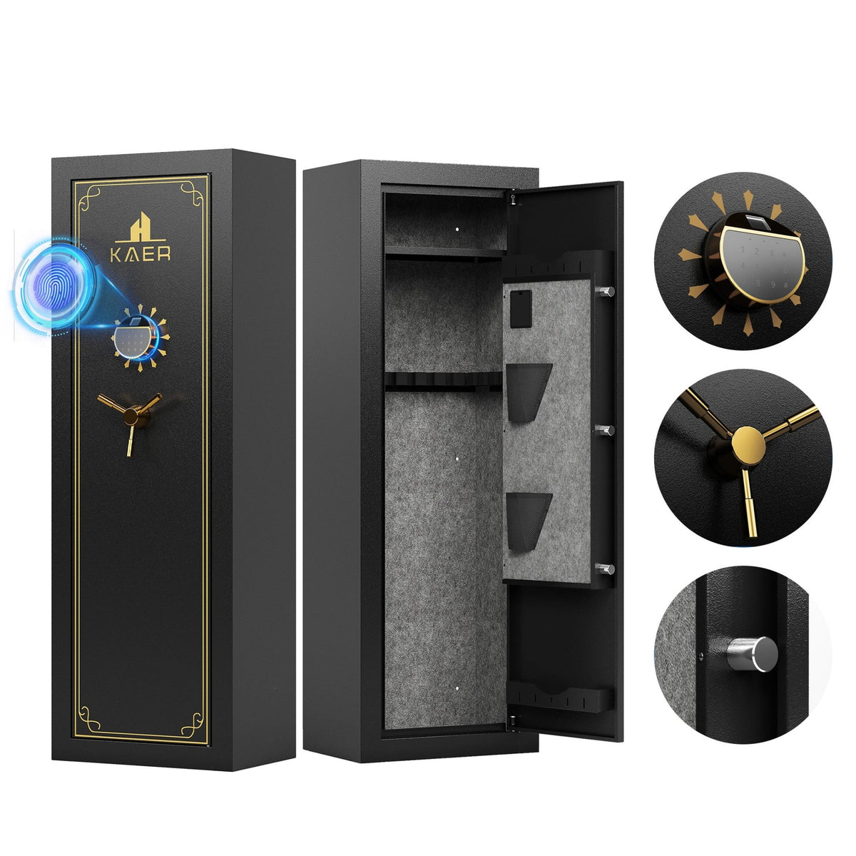 KAER 18-20 Assembled Gun Safe, Quick Access Biometric Gun Safe for Rifle and Pistol, Large Heavy-Duty Gun Cabinet for Shotgun with Removable Shelf & Gun Rack - KaerWorld