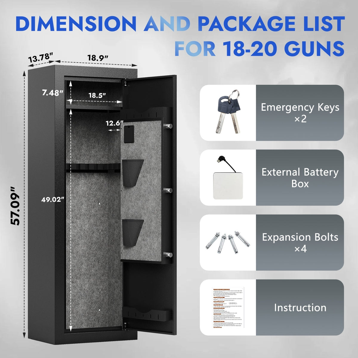 KAER 18-20 Assembled Gun Safe, Quick Access Biometric Gun Safe for Rifle and Pistol, Large Heavy-Duty Gun Cabinet for Shotgun with Removable Shelf & Gun Rack - KaerWorld