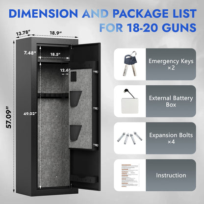 KAER 18-20 Assembled Gun Safe, Quick Access Biometric Gun Safe for Rifle and Pistol, Large Heavy-Duty Gun Cabinet for Shotgun with Removable Shelf & Gun Rack - KaerWorld
