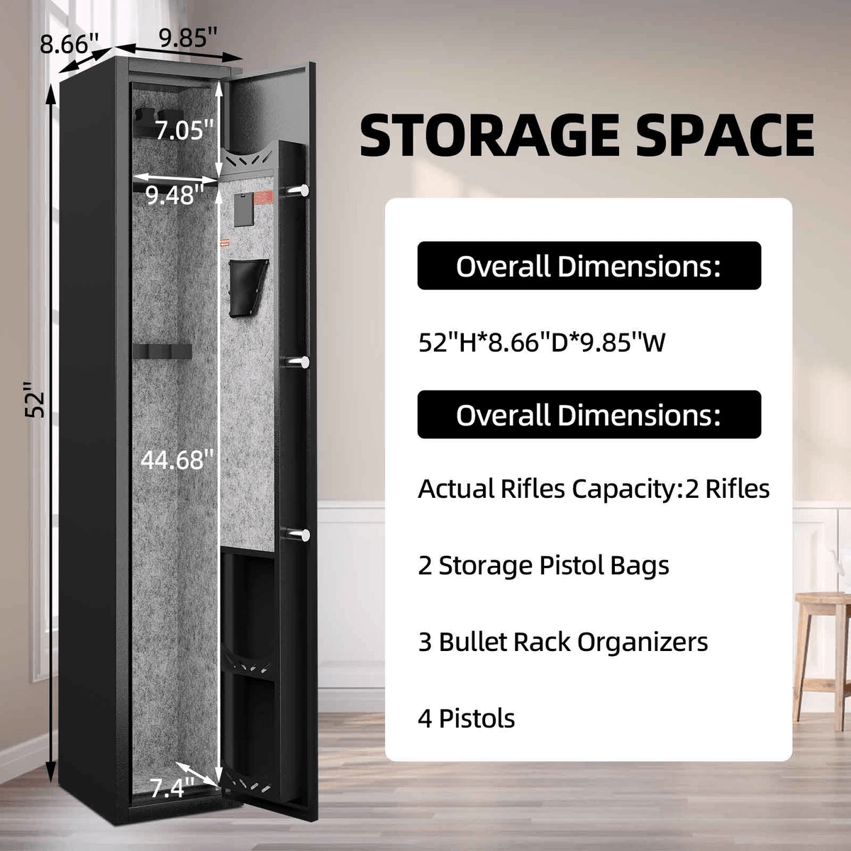 KAER 2-3 Gun Safe, Assembled Rifle Gun for Home, Quick Access Gun Cabinet for Handgun and Rifle with Adjustable Removable Shelf - KaerWorld