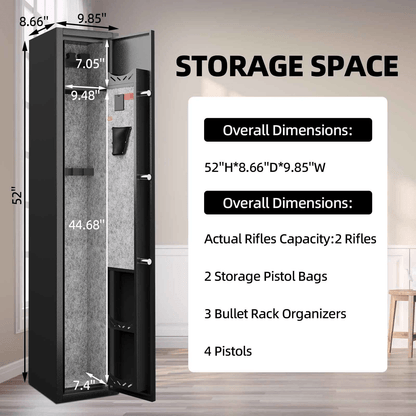 KAER 2-3 Gun Safe, Assembled Rifle Gun for Home, Quick Access Gun Cabinet for Handgun and Rifle with Adjustable Removable Shelf - KaerWorld