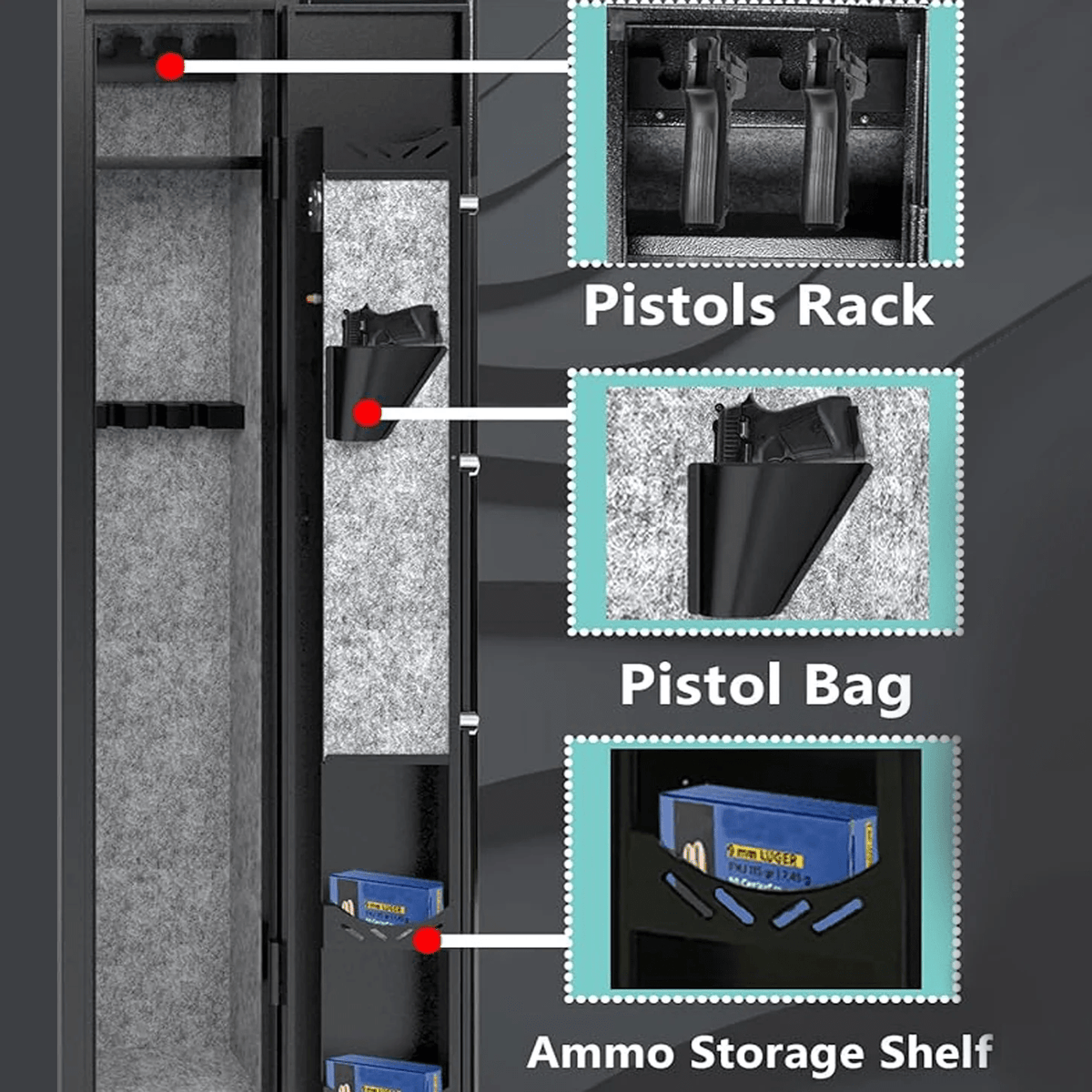 KAER 2 Gun Safe, Assembled Rifle Safe with 180-Degree Full Access Door and Removable Shelf, Firearm Safe with Pistols Rack for Home - KaerWorld