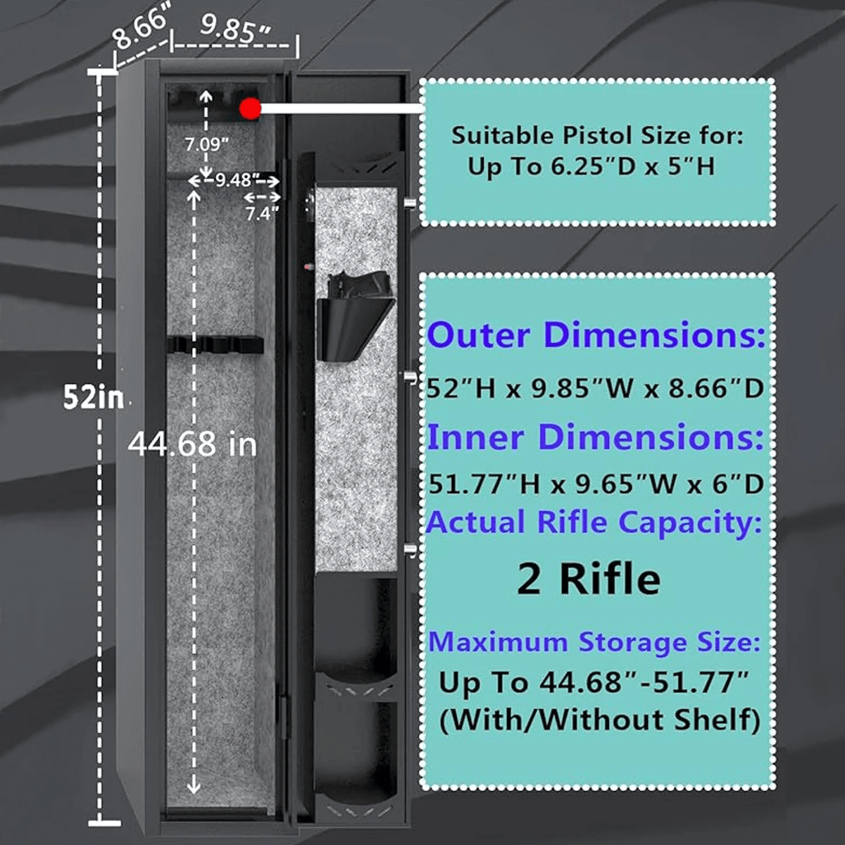 KAER 2 Gun Safe, Assembled Rifle Safe with 180-Degree Full Access Door and Removable Shelf, Firearm Safe with Pistols Rack for Home - KaerWorld