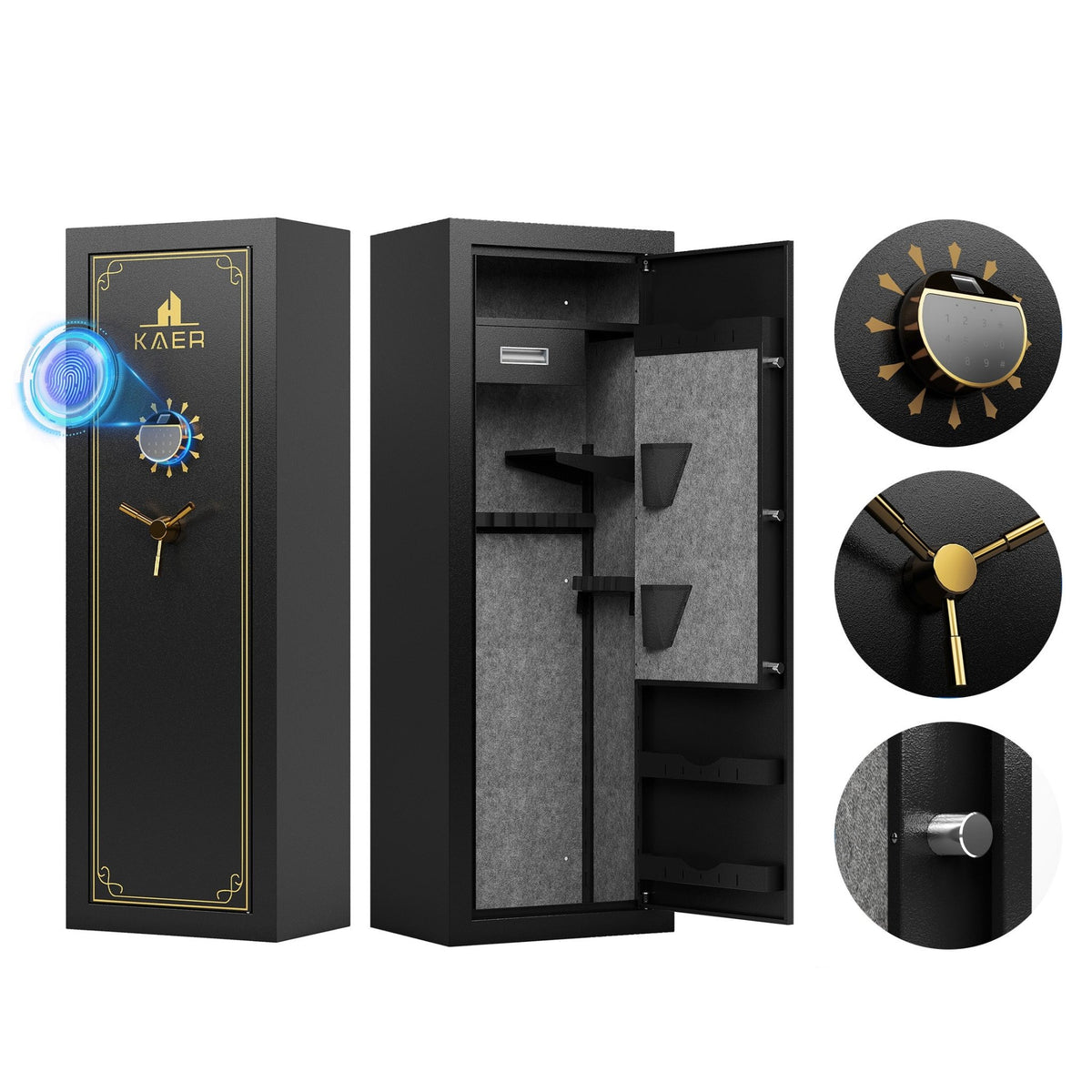 KAER 23-25 Assembled Gun Safe, Quick Access Biometric Gun Safe for Rifle and Pistol, Large Heavy-Duty Gun Cabinet for Shotgun with Removable Shelf & Gun Rack - KaerWorld