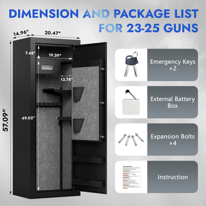KAER 23-25 Assembled Gun Safe, Quick Access Biometric Gun Safe for Rifle and Pistol, Large Heavy-Duty Gun Cabinet for Shotgun with Removable Shelf & Gun Rack - KaerWorld