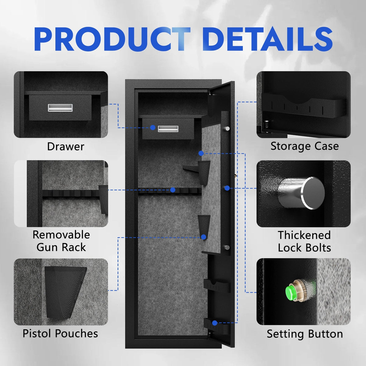 KAER 23-25 Assembled Gun Safe, Quick Access Biometric Gun Safe for Rifle and Pistol, Large Heavy-Duty Gun Cabinet for Shotgun with Removable Shelf & Gun Rack - KaerWorld