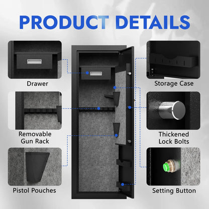 KAER 23-25 Assembled Gun Safe, Quick Access Biometric Gun Safe for Rifle and Pistol, Large Heavy-Duty Gun Cabinet for Shotgun with Removable Shelf & Gun Rack - KaerWorld