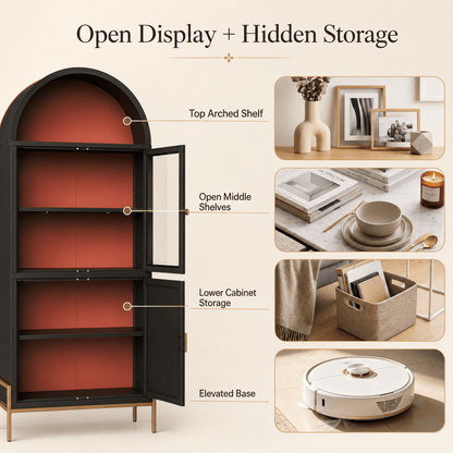KAER 54" Arched Storage Cabinet with Doors, Metal Display Cabinet - KaerWorld