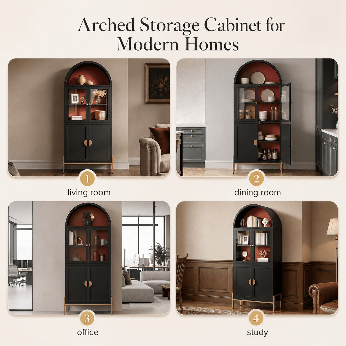 KAER 54" Arched Storage Cabinet with Doors, Metal Display Cabinet - KaerWorld