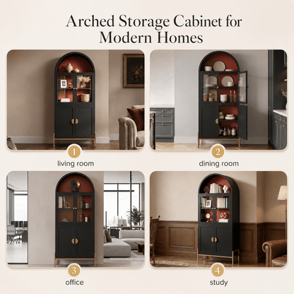 KAER 54" Arched Storage Cabinet with Doors, Metal Display Cabinet - KaerWorld