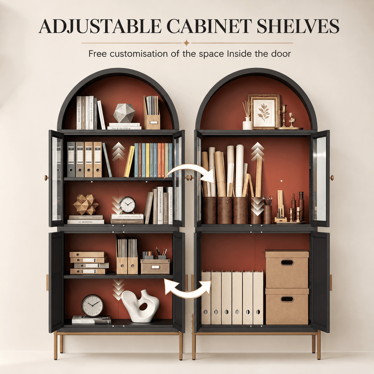 KAER 54" Arched Storage Cabinet with Doors, Metal Display Cabinet - KaerWorld