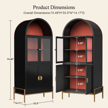 KAER 54" Arched Storage Cabinet with Doors, Metal Display Cabinet - KaerWorld
