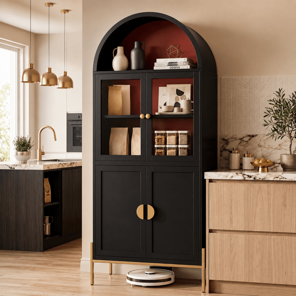 KAER 54" Arched Storage Cabinet with Doors, Metal Display Cabinet - KaerWorld