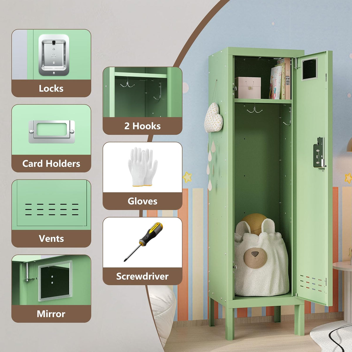 KAER 54"H Metal Locker with Card Slot - KaerWorld