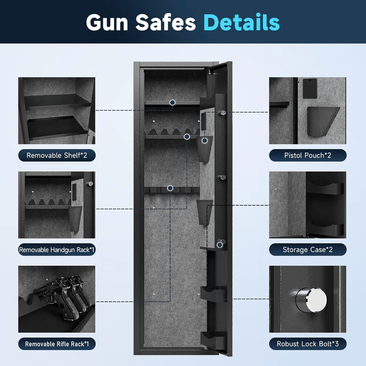 KAER 8-10 Gun Safe, Large Assembled Rifle Safe, Gun Cabinet with Removable Shelf and Pistol Rack - KaerWorld