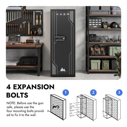 KAER 8-12 Gun Safe, Heavy-Duty Gun Safe for Rifle and Shotgun, Large Multi-Function Gun Cabinet with Removable Shelf and Rifle Rack, Unassembled - KaerWorld