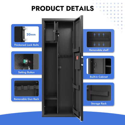 KAER 8-12 Gun Safe, Heavy-Duty Gun Safe for Rifle and Shotgun, Large Multi-Function Gun Cabinet with Removable Shelf and Rifle Rack, Unassembled - KaerWorld